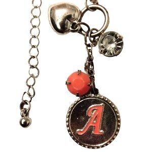 Initial Pendant Necklace A Peach Charms Silver Heart Valentine Monogram Jewelry